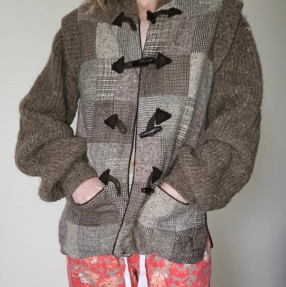 Vintage Irish Wool Patchwork Sweater Coat - Picture 7 of 8